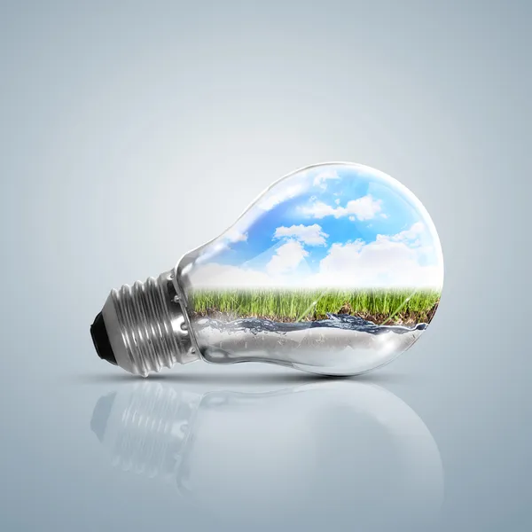 Lamp bulb with clean nature symbol inside — Stock Photo, Image