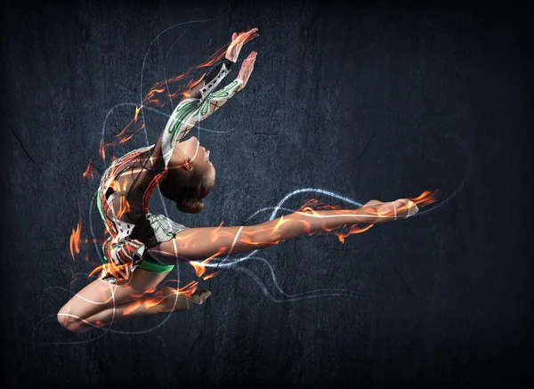 Young woman in gymnast suit posing — Stock Photo, Image