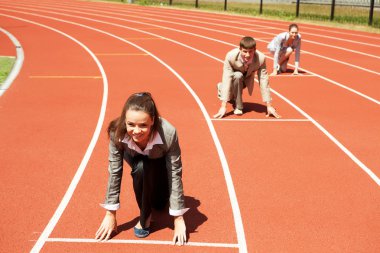 Business woman at athletic stadium clipart