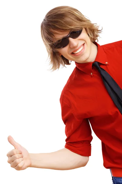 Happy smiling young man dancing — Stock Photo, Image