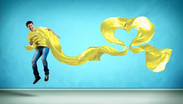 Young man Dancing With Fabric — Stock Photo, Image