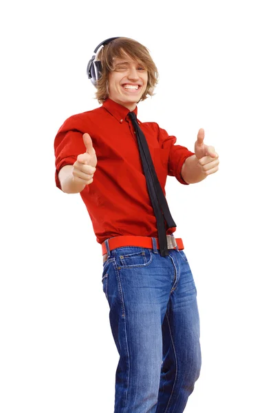 Happy smiling young man dancing — Stock Photo, Image