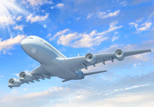 White passenger plane in the blue sky — Stock Photo, Image