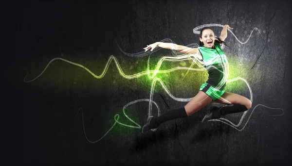 Young woman dancer. With lights effect. — Stock Photo, Image