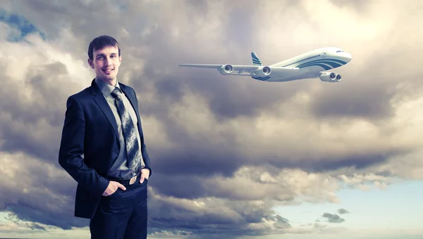 Biznes podróży kolaż z samolotu — Zdjęcie stockowe