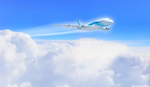 White passenger plane in the blue sky — Stock Photo, Image