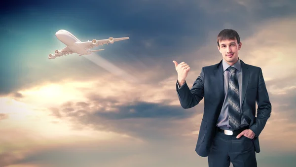 Business travelling collage with a plane — Stock Photo, Image