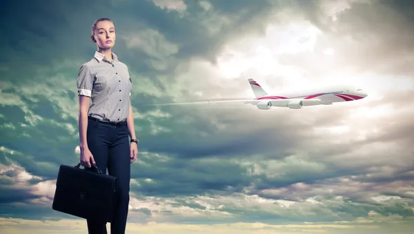 Collage de viaje de negocios con un avión —  Fotos de Stock