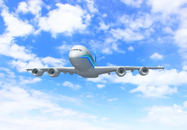 Avion passager blanc dans le ciel bleu — Photo