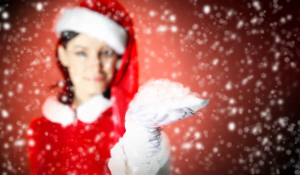女孩穿上圣诞老人衣服的肖像 — 图库照片