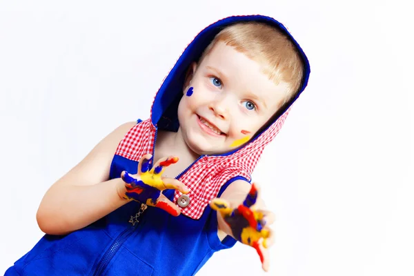 Szczęśliwe dziecko farbą na ręce Zdjęcia Stockowe bez tantiem