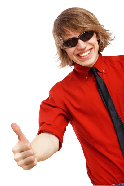 Happy handsome man showing thumbs up — Stock Photo, Image