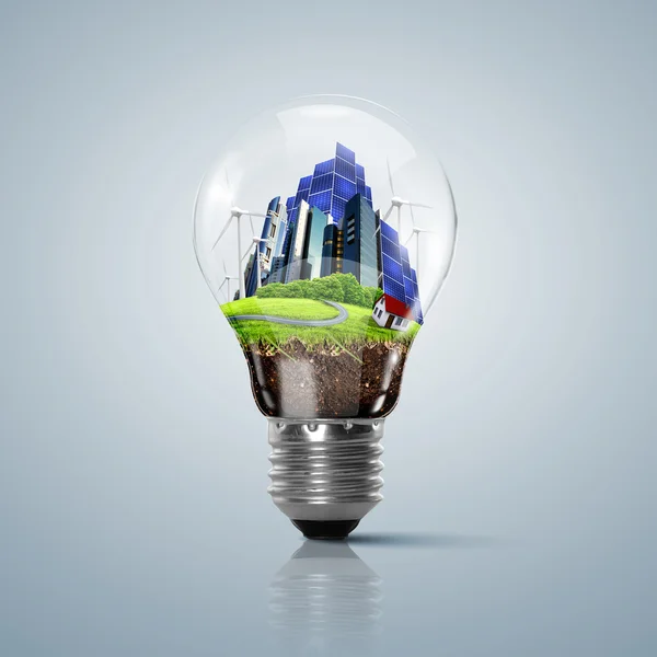 Glühbirne mit sauberem Natursymbol im Inneren — Stockfoto
