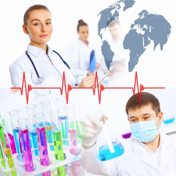 Collage with scientist in laboratory — Stock Photo, Image