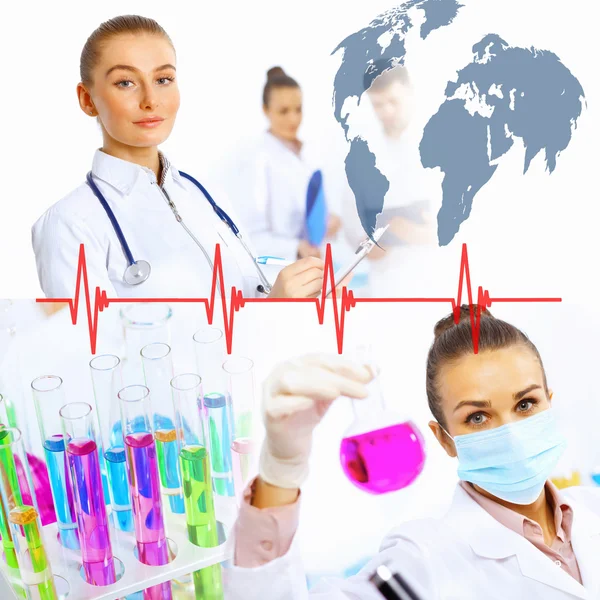 Collage with scientist in laboratory — Stock Photo, Image