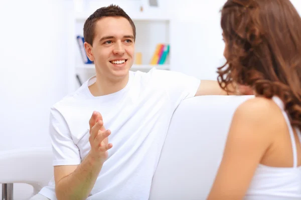 Young happy couple at hone together s — Stock Photo, Image