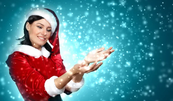 Retrato de niña vestida con ropa de santa claus — Foto de Stock