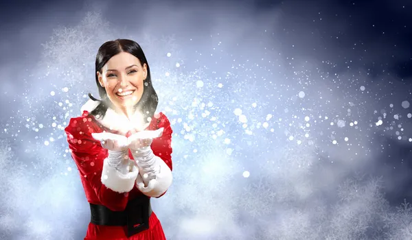 Retrato de niña vestida con ropa de santa claus — Foto de Stock