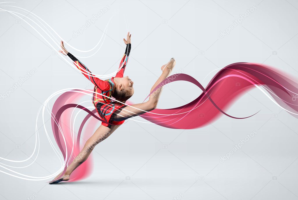 Young woman in gymnast suit posing