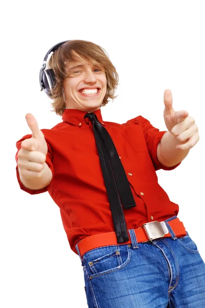 Happy smiling young man dancing — Stock Photo, Image