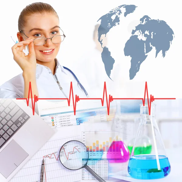 Collage with scientist in laboratory — Stock Photo, Image