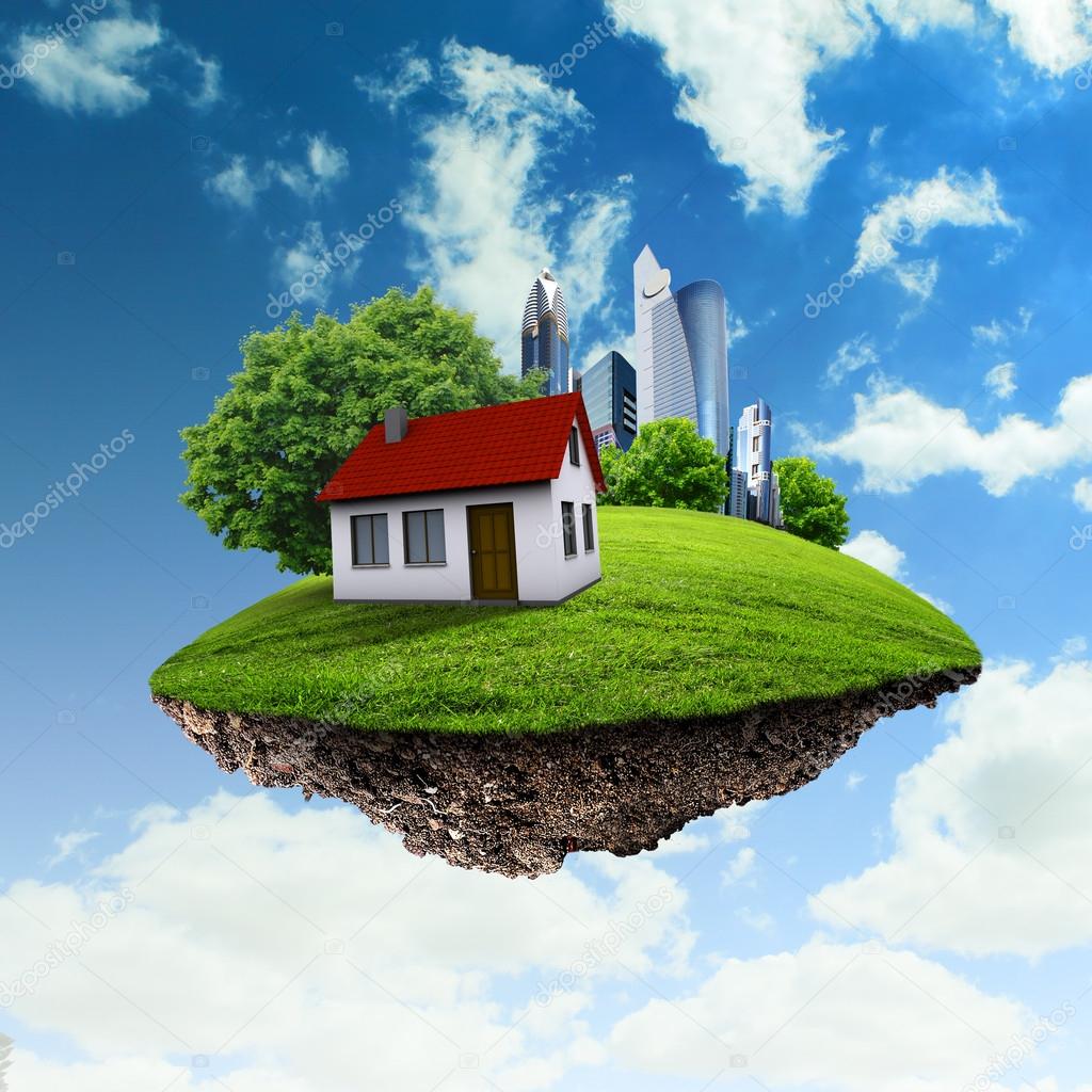 A Piece Of Land In The Air With House And Tree Stock Photo By a-piece-of-land-in-the-air-with-house-and-tree-stock-photo-by