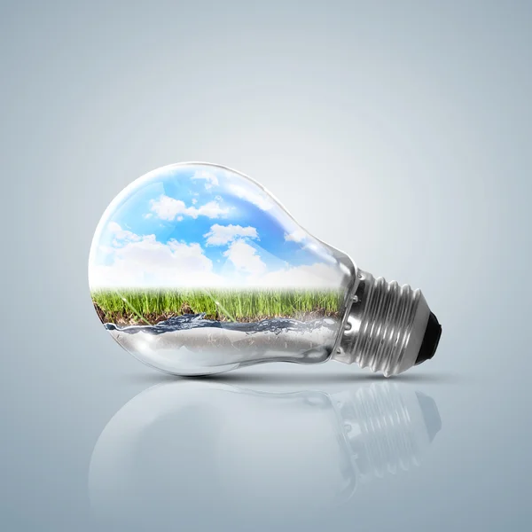 Lamp bulb with clean nature symbol inside — Stock Photo, Image