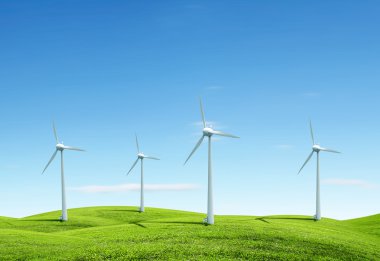 Modern white wind turbines clipart