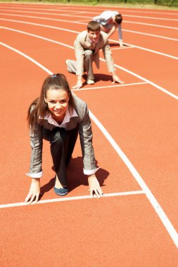 Business woman at athletic stadium clipart