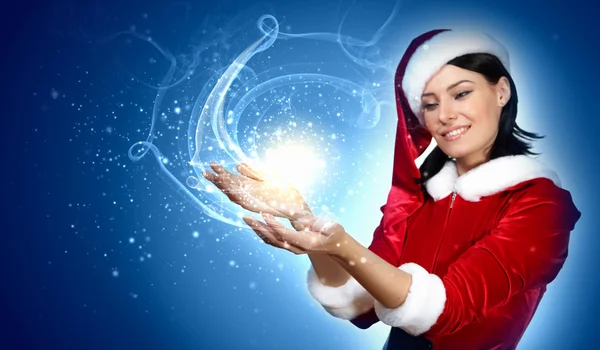 산타 클로스 옷을 입고 여자의 초상화 — 스톡 사진