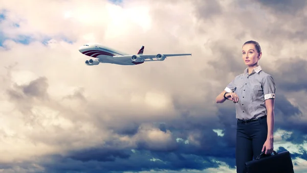 Collage de viaje de negocios con un avión — Foto de Stock