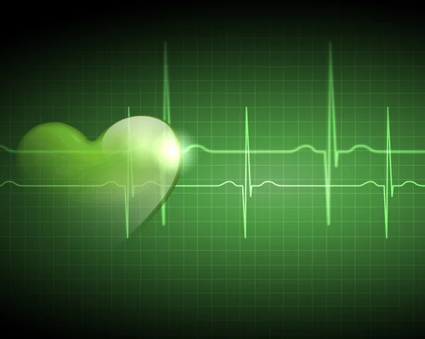 En medicinsk bakgrund med ett hjärtslag - puls med en monitor hjärtsymbol — Stockfoto