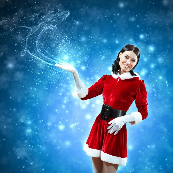 Retrato de niña vestida con ropa de santa claus — Foto de Stock