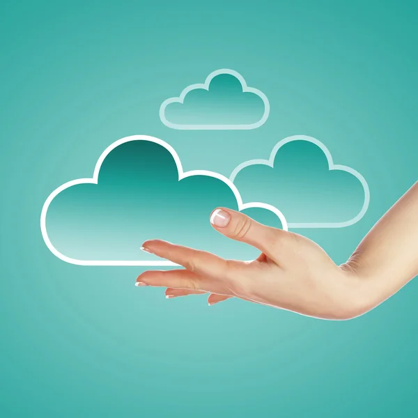 Main avec symbole de cloud computing — Photo