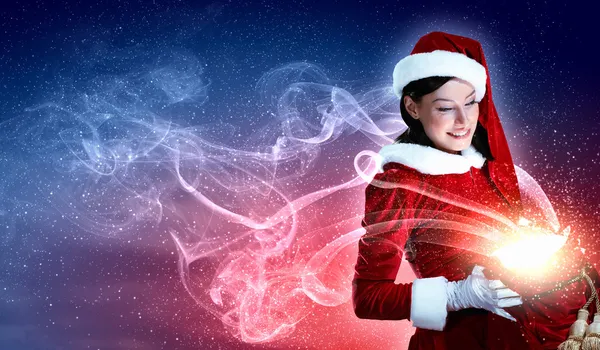 Hermosa chica en traje de Santa —  Fotos de Stock