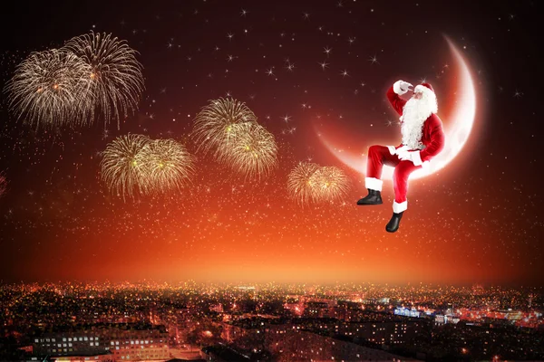 Santa on the moon — Stock Photo, Image