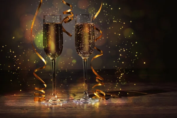 Glasses of champagne at new year party — Stock Photo, Image