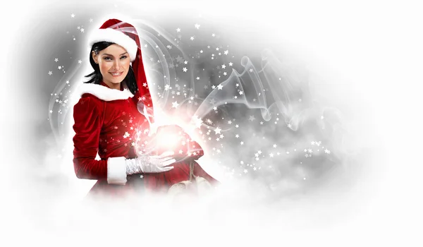 Bella ragazza in costume da Babbo Natale — Foto Stock