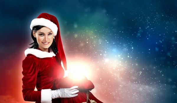 Bella ragazza in costume da Babbo Natale — Foto Stock