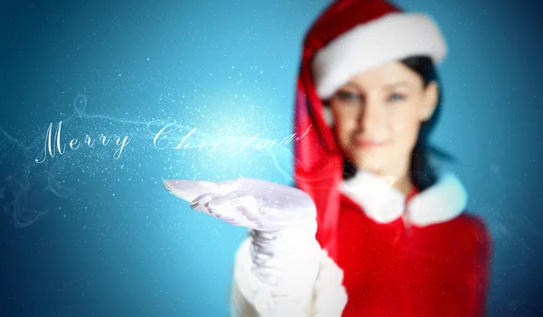 산타 클로스 옷을 입고 여자의 초상화 — 스톡 사진
