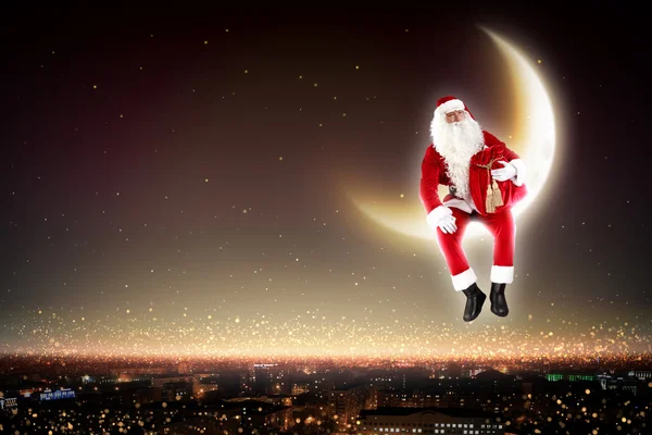 Santa on the moon — Stock Photo, Image