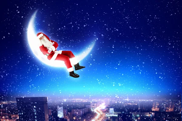 Santa on the moon — Stock Photo, Image