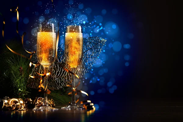 Glasses of champagne at new year party — Stock Photo, Image