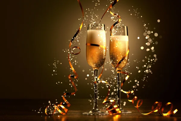 Glasses of champagne at new year party — Stock Photo, Image