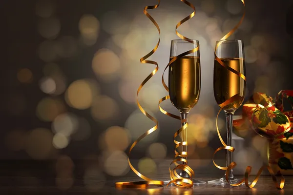 Glasses of champagne at new year party — Stock Photo, Image