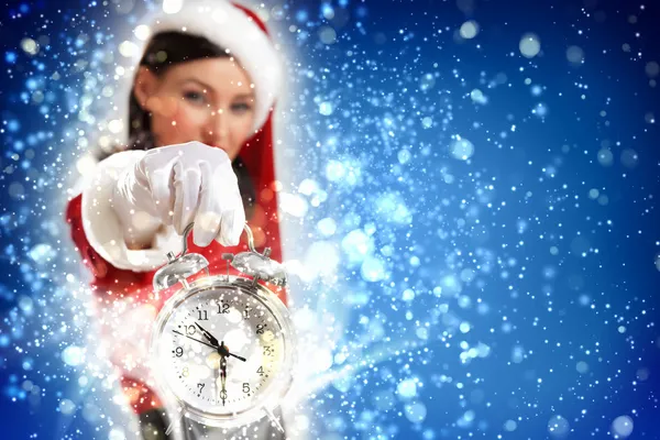 Natale ragazza in cappello di Babbo Natale — Foto Stock