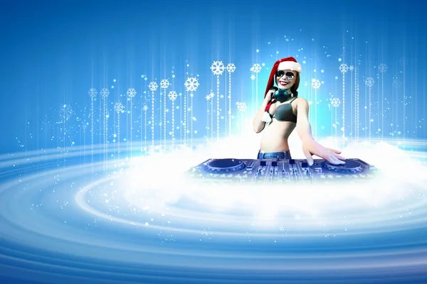 Female dj in christmas wear — Stock Photo, Image