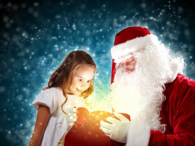 portrait of santa claus with a girl clipart