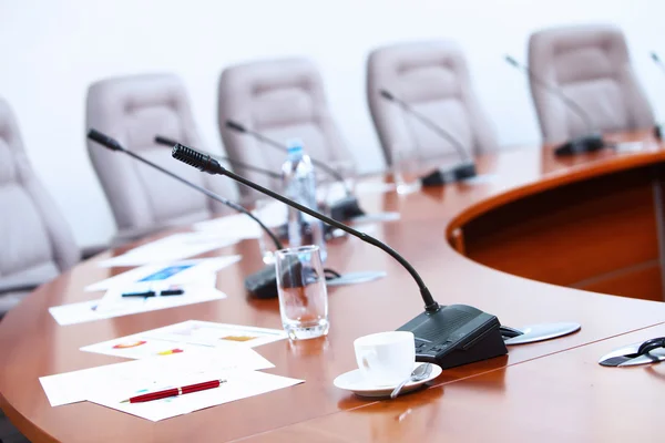 Conference hall with microphones — Stock Photo, Image