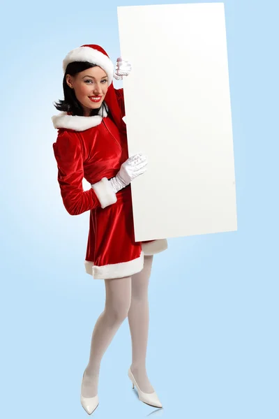 Santa menina com um banner em branco — Fotografia de Stock